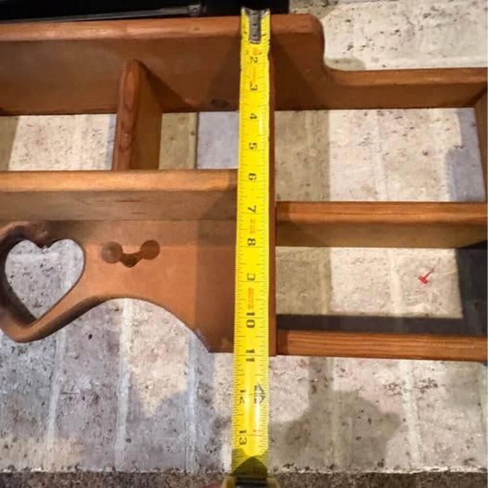 Large Wood Wall Shelf Cottage Heart Shelf 40” Display Shelf with Peg Hooks - Picture 4 of 7
